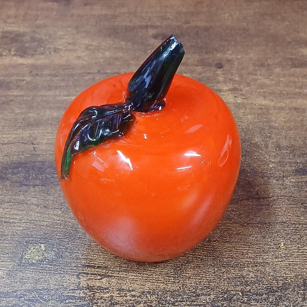 Red Apple Glass Paperweight, Teacher ~ Office ~ Desk ~ Decor, Chipped Stem, 12oz